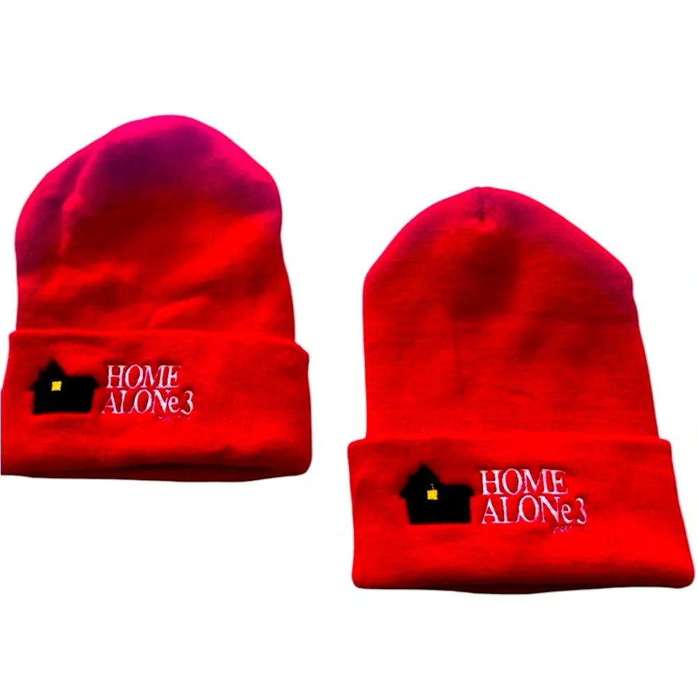 Two Bright Red Vintage Rare Home Alone 3 Knit Hats.  New without Tags-Never Worn